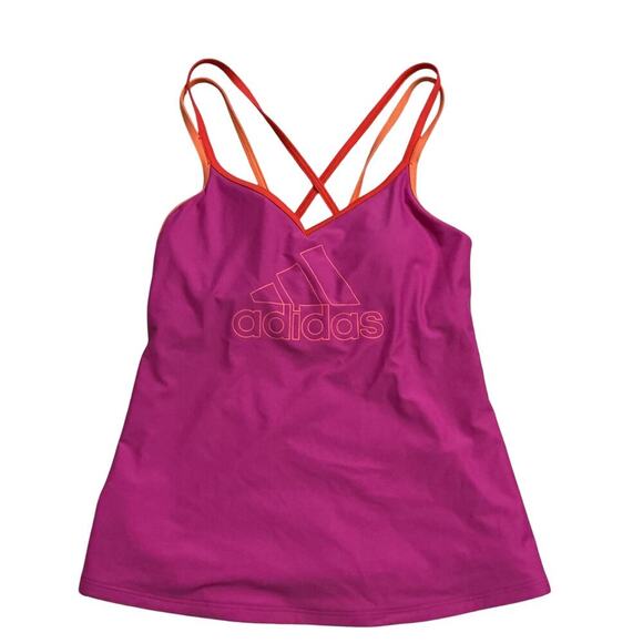 Adidas Fuchsia & Orange Strappy Logo Tank Top Women’s Medium - Picture 8 of 11